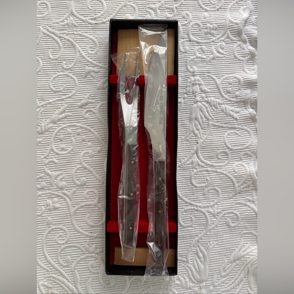 Vintage Yax Stainless Steel Kitchen Carving‎ Knife & Fork Wood Handle Japan - Picture 1 of 16